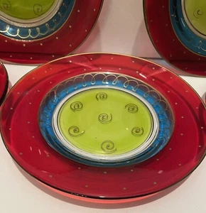 5 Platos FIESTA Pier 1 Vintage Rojo Verde Azul Dorado Borde Confeti 8 3/4" - Imagen 1 de 6