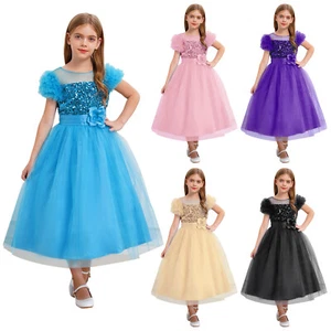 Sequin Flower Girl Dress Kids 3D Applique Party Prom Dress Ruffles Pageant Ball - Picture 1 of 60
