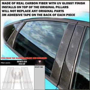 FITS INFINITI Q50 2014-19 REAL BLACK CARBON FIBER WINDOW PILLAR POSTS - 6 PCS - Foto 1 di 1