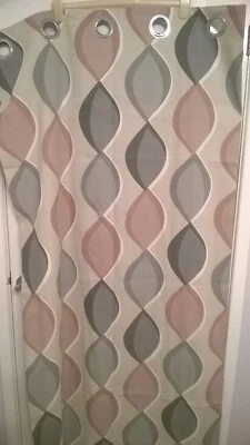 Modern Fusion Lennox  Blush Vertical Pattern Lined Eyelet Curtains 66 x 72 - Image 1 of 3