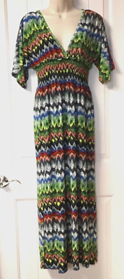 Vestido azteca Cristina Love para mujer estampado bohemio cintura elástica cuello en V talla M (nuevo con etiquetas) Foto 1 de 4