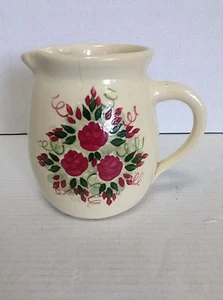 East Texas Pottery Ceramic Creamer Handle Picher Jug hand painted Mauve floral - Picture 1 of 5