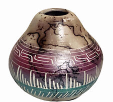 Native American Navajo Horse Hair Pottery Pot Jar Artist Signed Handmade Vase