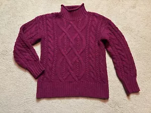LL Bean Chunky Cable Knit Maroon Wool Alpaca Fisherman Turtleneck Sweater XS - Picture 1 of 4