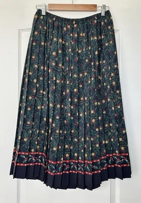 De Colección Leslie Fay Falda Plisada Talla 14 Navidad Vacaciones Acebo Estampado Verde Perenne Bufanda Foto 1 de 4