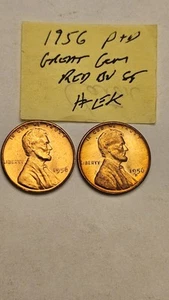 wheat penny lot #2 1956,1956D GEM RED BU SET 1956-P,1956-D UNC LINCOLN CENTS - Picture 1 of 3