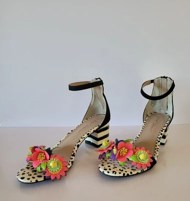 Betsy Johnson Indy Flower Block Strappy Heels Animal Print Sz 10 - Image 1 of 4