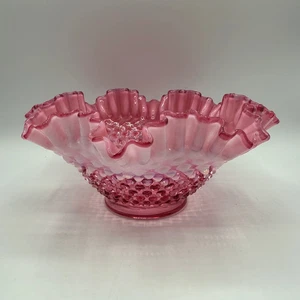 Fenton Cranberry Opalescent Hobnail Ruffled 9" Bowl - Picture 1 of 8