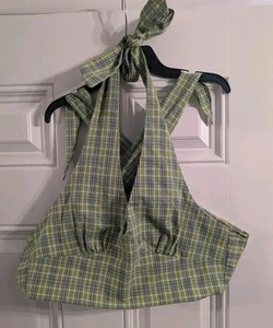 Neu ohne Etikett Shien Neckholder-Top klassisch adrett grün/blau 100 % Baumwolle Größe L - Bild 1 von 9