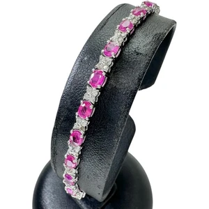 Ruby 6.00ct diamond 1.00ct bracelet K18WG white gold 9.1g 6.7" Women - Picture 1 of 8