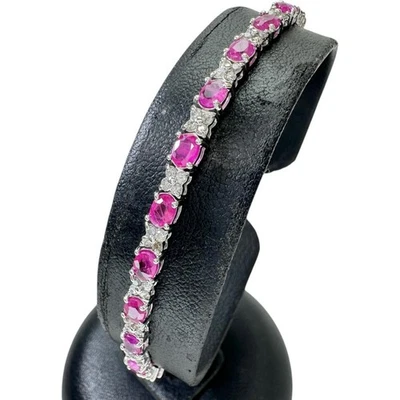 Ruby 6.00ct diamond 1.00ct bracelet K18WG white gold 9.1g 6.7" Women - Image 1 of 4