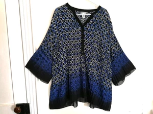 Blusa Catherines Mujer 3X Plus Azul Negro Cuello en V Botón Manga 3/4 "DESGASTE" - Imagen 1 de 8