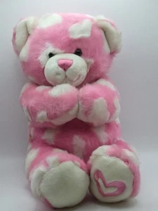 RETIRED BUILD A BEAR PINK W/WHITE HEARTS BEAR & WITH MAGNETIC HANDS, LOGO TAG  - Picture 1 of 12