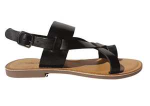 Sandalias de verano acolchadas planas con puntera de cuero negras para dama - Imagen 1 de 1