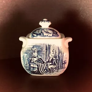 LIBERTY BLAU HISTORISCHE KOLONIALSZENEN BETSY ROSS ZUCKERSCHALE MIT DECKEL - Bild 1 von 5