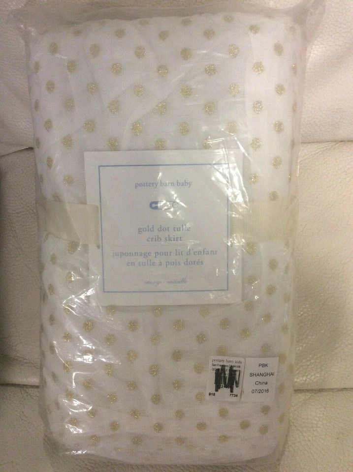 Falda Cuna Pottery Barn Kids Punto Dorado Tul Guardería Blanca ¡NUEVA CON ETIQUETAS! Tu Tu Metallic  Foto 1 de 1