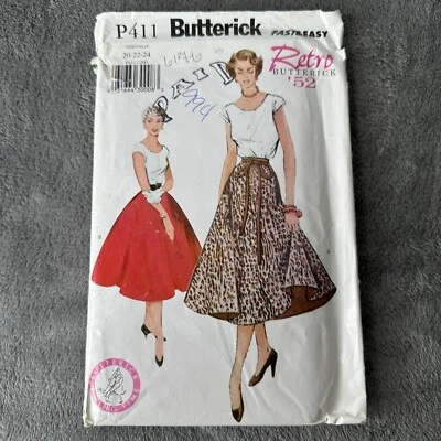 Butterick Pattern P411 Sz 20-24 Misses Retro 1953 Sleeveless Top and Skirt Y2K - Image 1 of 4