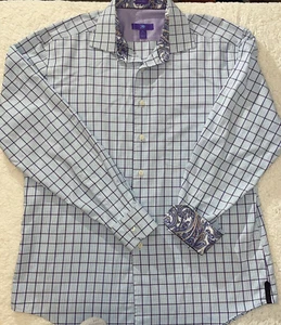 Egara Men's Teal And Purple Plaid With Paisley Cuff Design Non Iron XL - Picture 1 of 15