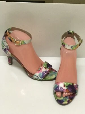 "Sandalias de salón florales ANA talla 8,5 M punta abierta con correa al tobillo primavera verano tacón de 3-1/2""" Foto 1 de 4