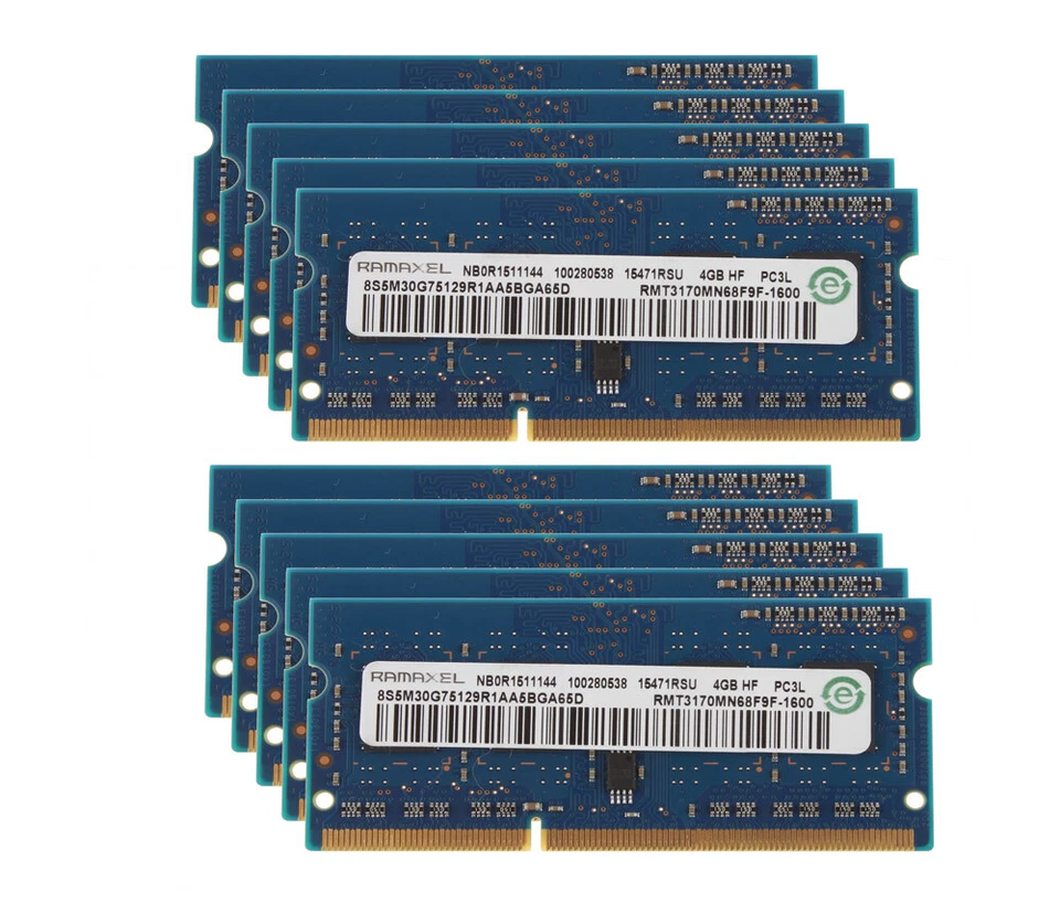 RAMAXEL DDR3 RAM 40GB 10X 4 GB 1600Mhz 1RX8 PC3L-12800 SODIMM Laptop Memory CL11 - Image 1 of 4