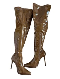 Shoe Dazzle Lekisha Thigh High Stiletto Heel Boots Size 9.5 Shiny Patent NWOT - Picture 1 of 8