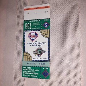 World Series Ticket 1993, Game 5, Phillies VS. Toronto Blue Jays Excellent. - Picture 1 of 7