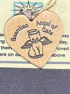 Cat Angel Tag Gold Tone 1.25” Long Heart Shaped - Picture 1 of 6
