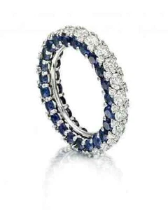 2 Ct Round Cut Lab-Created Sapphire Diamond Eternity Ring 14K White Gold Plated - Picture 1 of 4