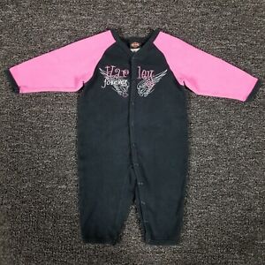 Harley Davidson One Piece Baby Girls 6/9 Months Black Pink Embroidered Romper