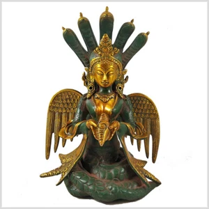 Nag Kanya Naga dea serpente ottone argilla antica Buddha Nepal 27,5 cm 3,8 kg cobra - Foto 1 di 4