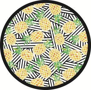 63" Round Beach Towel - Design "Pineapples Stripes Black" - Picture 1 of 1