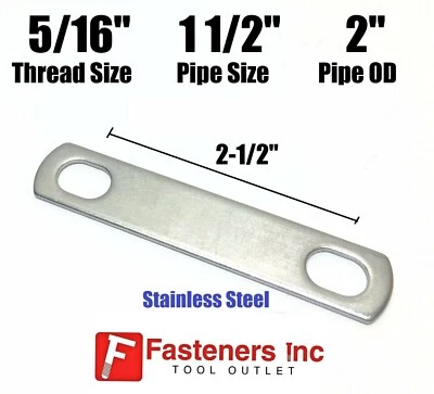 SUNCOR STAINLESS 5/16-18 Stainless Steel Solar UBOLT U-Bolts Plates for 1-1/2" Pipe / 2" OD Pipe