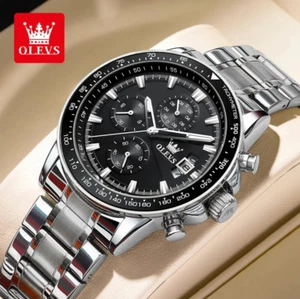 OLEVS Reloj Hombre Multifunción Cronógrafo Acero Inoxidable Plateado y Negro - Imagen 1 de 6