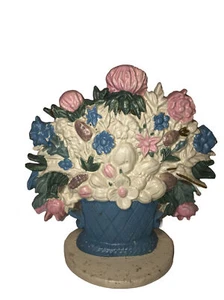 Antiker Gusseisen Türstopper Blumen Blumenkorb Blumen blau Shabby Chic - Bild 1 von 7