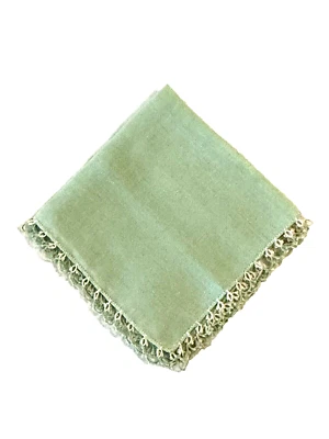 PAÑUELO VINTAGE LINO VERDE INTRINCADO GANCHILLO A MANO ENCAJE RIBETE PAÑUELO 12" Cuadrado Foto 1 de 4