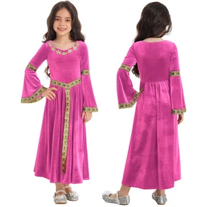 Kids Girls Medieval Renaissance Princess Costumes Velvet Vintage Dress Ball Gown - Picture 1 of 98