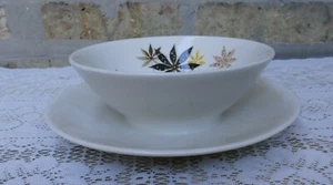 PETER TERRIS Shenango China CALICO LEAVES Gravy Boat Bowl w Attached Underplate - Picture 1 of 7