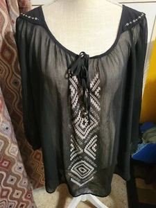 Womens Blacl Sheer Heartsoul Plus 2xl Blouse - Picture 1 of 3