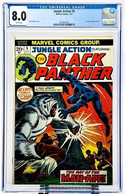 JUNGLE ACTION #5 CGC 8.0 WP WHITE KEY 1973 Marvel 1st Black Panther CLEAR CASE - Image 1 of 4