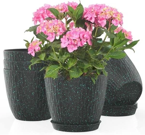 5 Pack Planters for Outdoor Plants Garden Indoor 03-black With Green Speckled - Picture 1 of 6