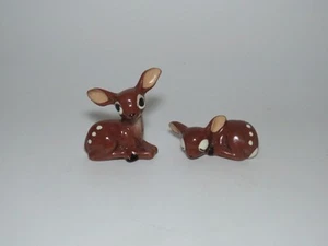 Pair Of Resting Baby Deer Bone China Ceramic Miniatures - Imagen 1 de 5