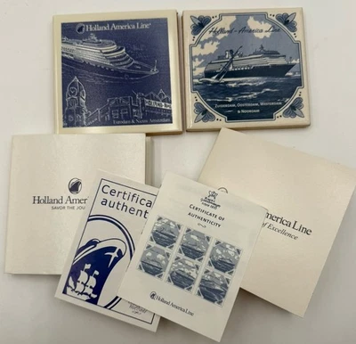 Lot 2 Holland American Cruise Line Blue Delft Coaster Tile Cork Back Authentic I - Image 1 of 4