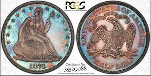 1876 Liberty Seated Half Dollar Proof 64+ Cameo PCGS & CAC Beautifully Toned - Picture 1 of 5