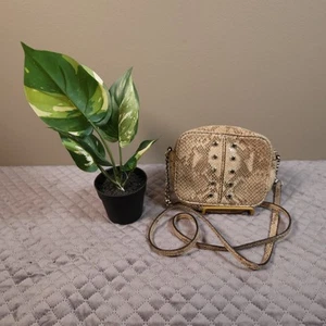 Auth Michael Kors Snakeskin-Embossed Beige Studded Leather Crossbody Bag AP-1208 - Picture 1 of 13
