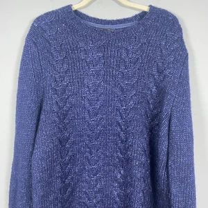 Banana Republic Sweater Men's M Blue Cable Knit Italian Yarn Wool Cotton Alpaca - Picture 1 of 6