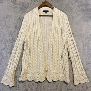Chaps Cardigan Sweater Women Sz XL Ivory Cream Cable Knit Open Cottagecore Beach - Imagen 1 de 9
