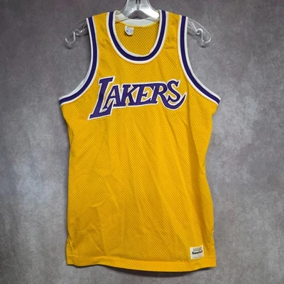 Vintage 80s Sand Knit Authentic Los Angeles Lakers Blank Gold Jersey 42 M Sewn - Image 1 of 4