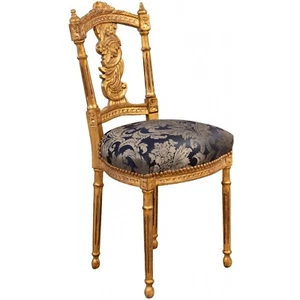 BISCOTTINI Sedia Luigi XVI barocco Poltrona francese Poltroncina tessuto blu - Imagen 1 de 10