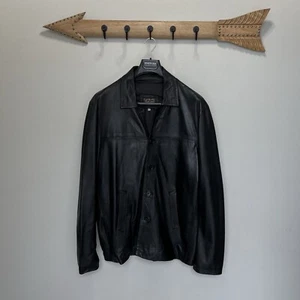 Spectra | Vintage Black Leather Jacket Florence, Italy Men XL Buttoned Biker - Picture 1 of 5