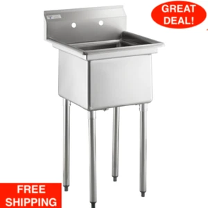 23.5" No Drainboard 18"x18"x12" Bowl Stainless Steel Commercial Sink NSF - Picture 1 of 12